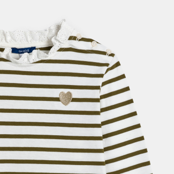 تيشيرت بحارة كاكي بياقة من الدانتيل، باللون الكاكي للفتيات